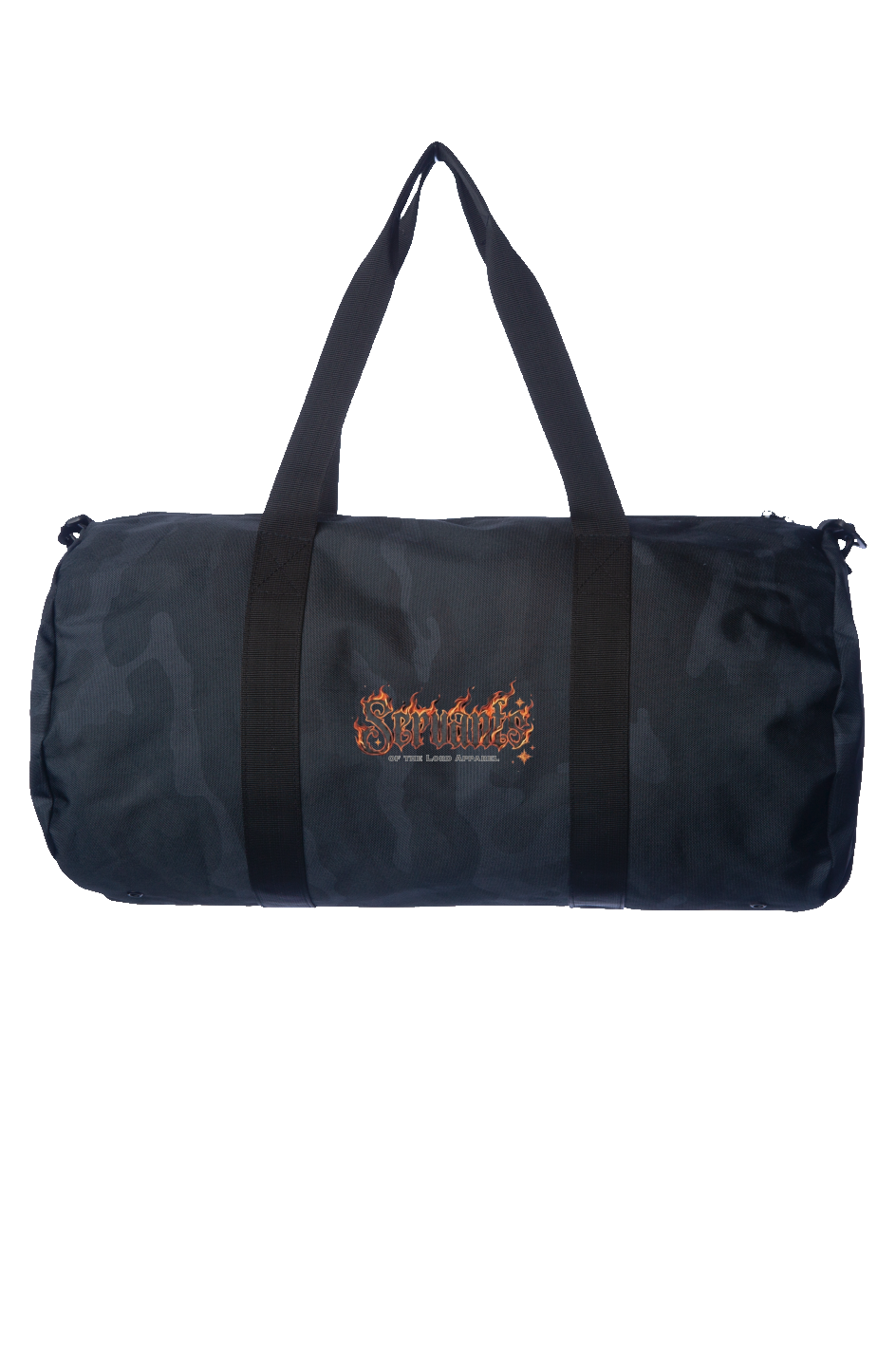 Black Camo Heart on Fire Duffle Bag
