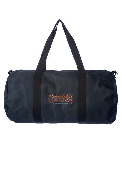 Black Camo Heart on Fire Duffle Bag