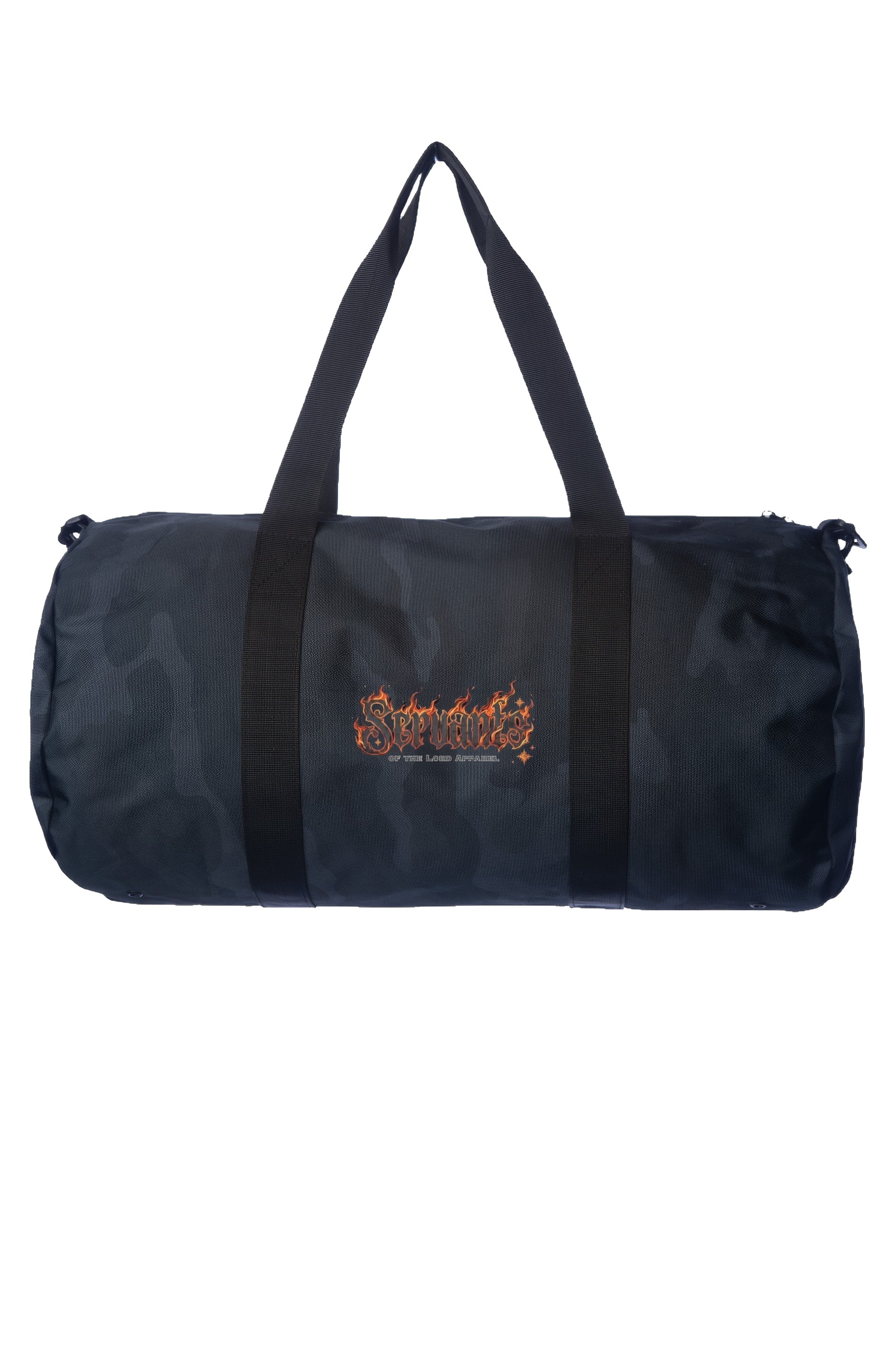 Black Camo Heart on Fire Duffle Bag